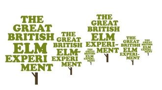 Great British Elm Experiment Logo. The text has been laid out so resemble the shape of a tree. 